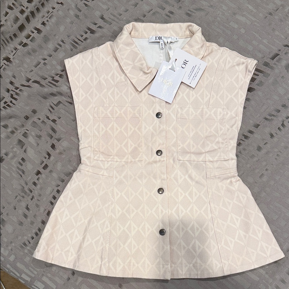 Dior Cream Quilted Peplum Button-Front Top